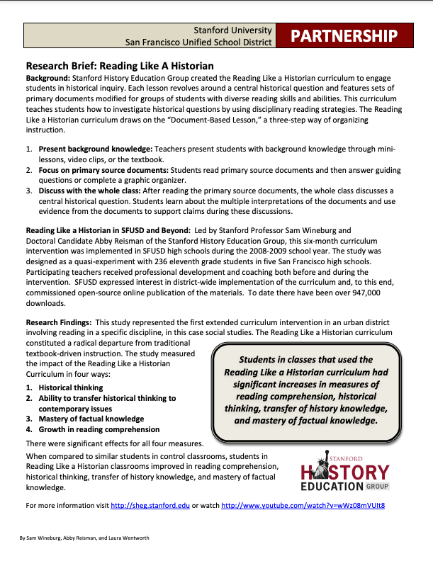 Reading Like a Historian California Education Partners